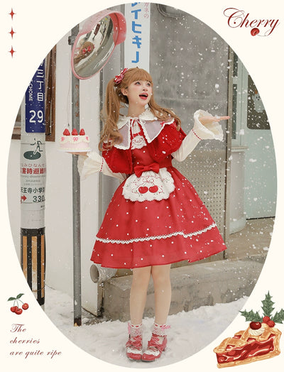 Flower and Pearl Box~Cherry~Christmas Winter Lolita OP Dress XS OP 