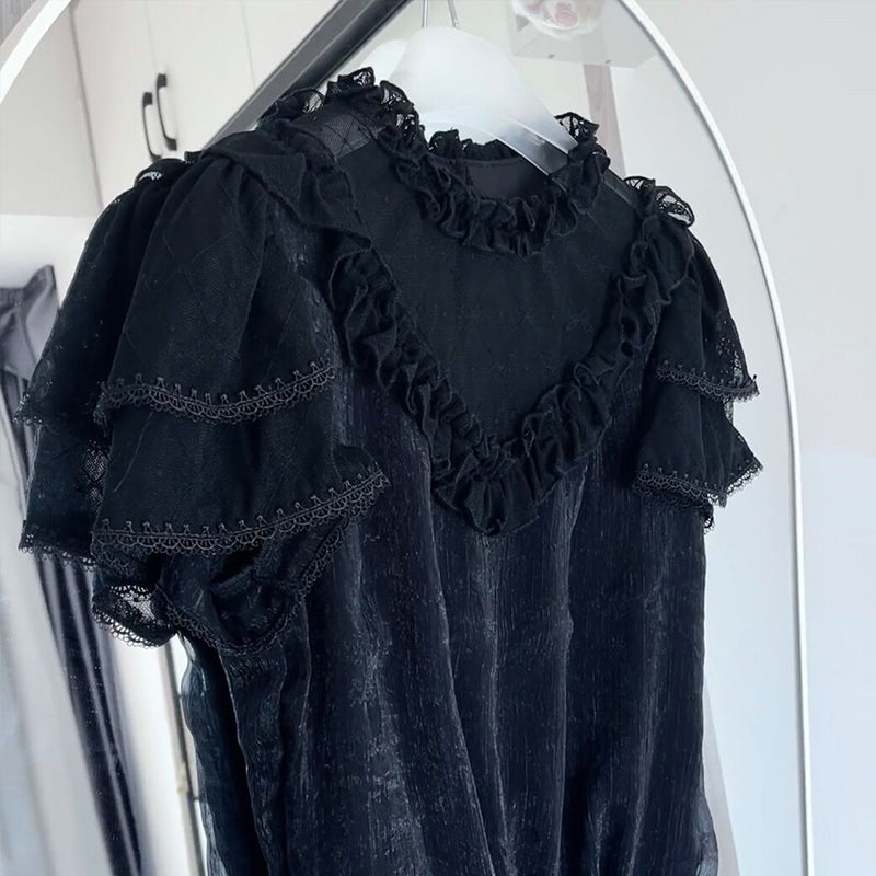 Sakurada Fawn~Plus Size Lolita Short Sleeve Shirt S black 