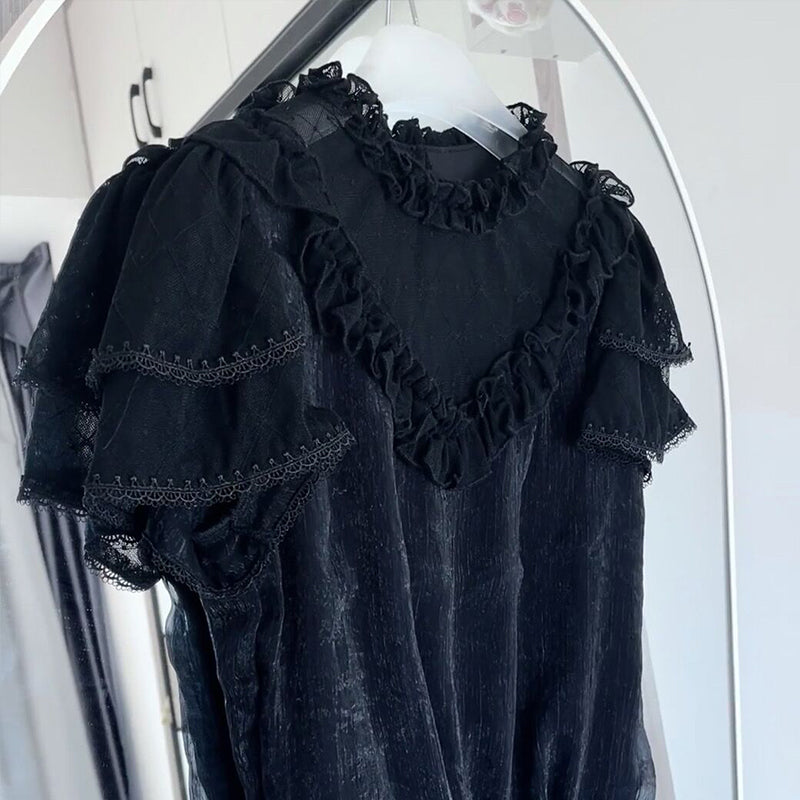 Sakurada Fawn - Plus Size Lolita Short Sleeve Shirt S black