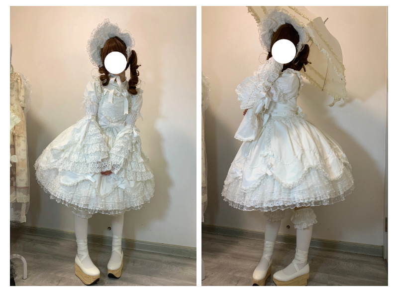 (BFM)The Seventh Doll~Sweet Diary SP~Vintage Lolita Jumper Dress Petal-like Hem JSK Headdress Set   