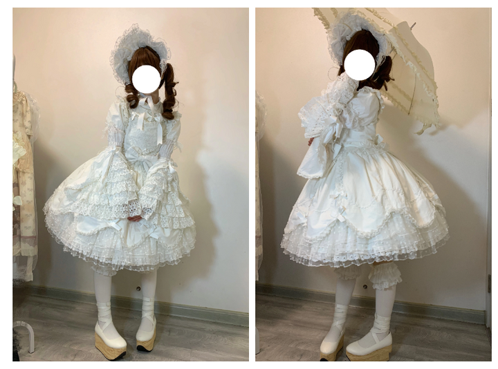 (BFM)The Seventh Doll~Sweet Diary SP~Vintage Lolita Jumper Dress Petal-like Hem JSK Headdress Set   