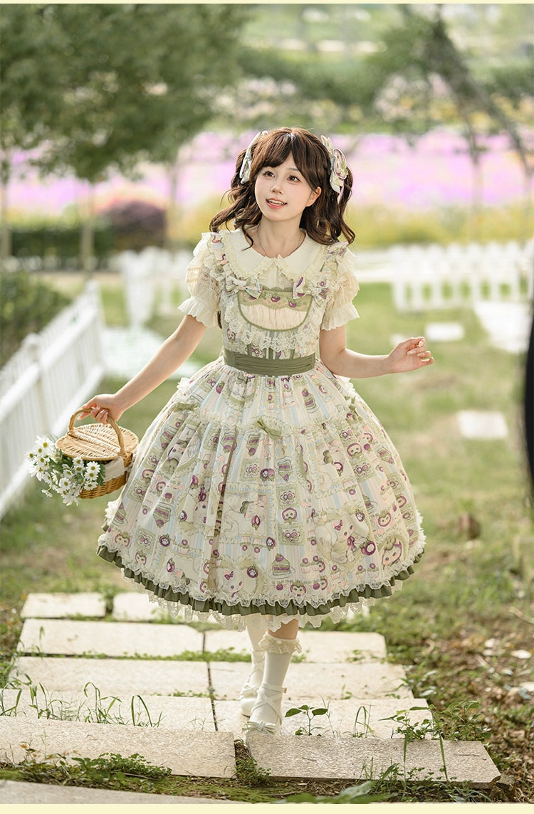 Urtto - Mangosteen Cat - Printed Country Lolita JSK, Pocketed Jacket