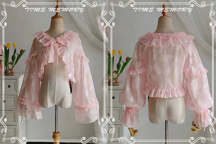 Time Memory~Xianbei~Sweet Lolita Chiffon Lantern Sleeve Cardigan with Bow   