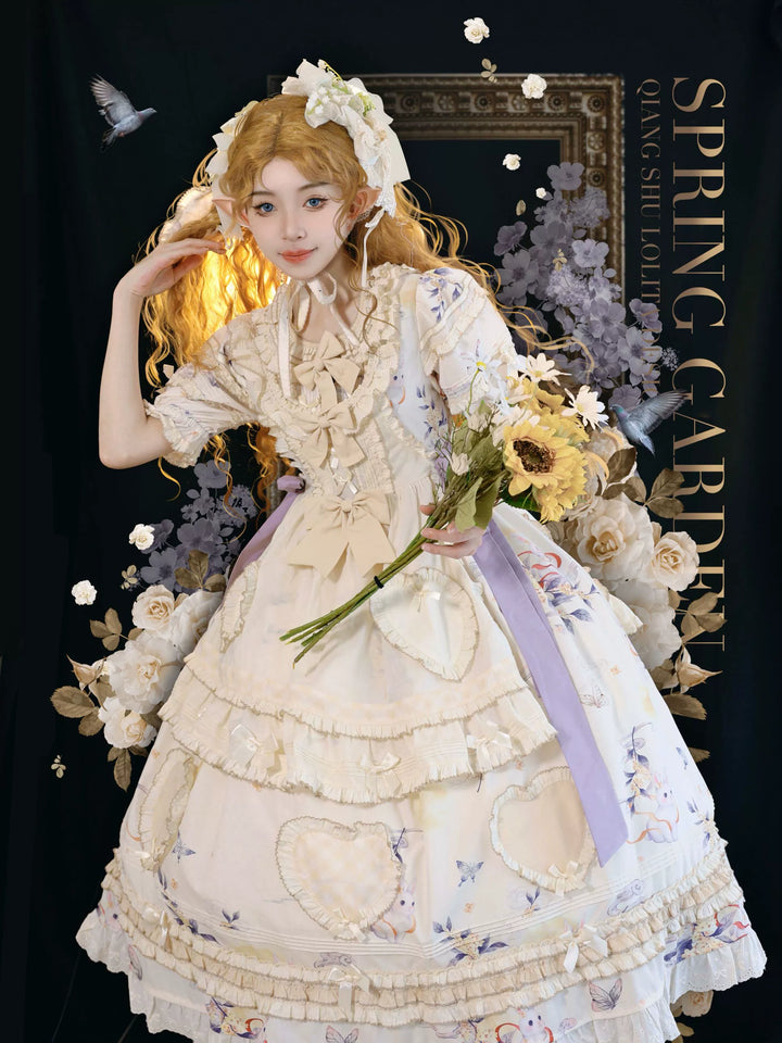 Uncle Wall Original~Bay Rabbit's Tale~Sweet Lolita OP Dress Floral Print   