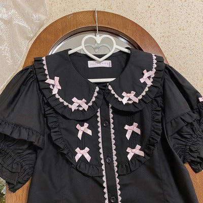 MIST - Creamy Condensed Milk - Kawaii Lolita Shirt Soft Girl Short-sleeved Black and pink S