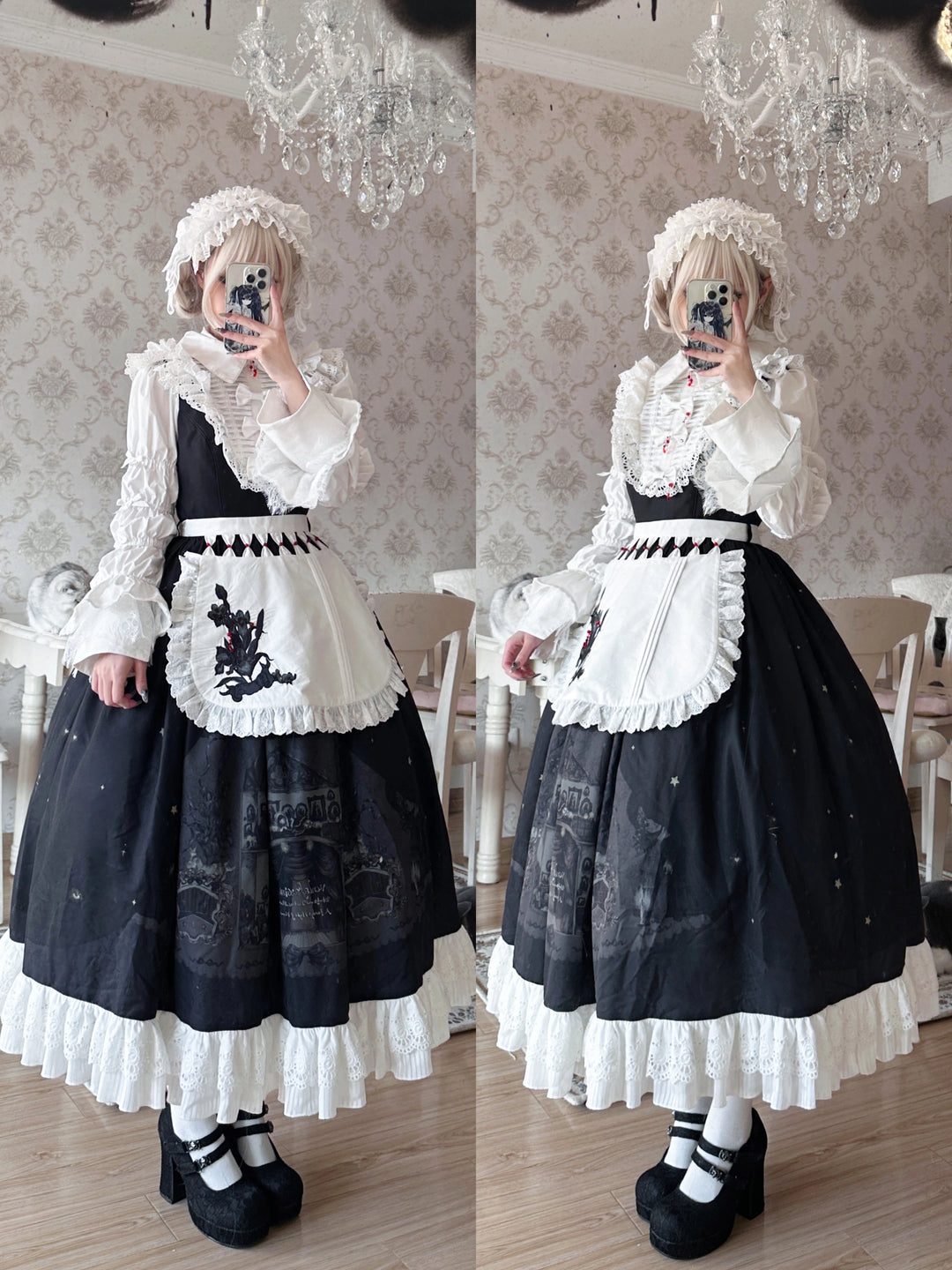 Dark Circle Clinic~Barbara Manor Night~Gothic Lolita JSK Pleated Floral Print Lolita Dress   