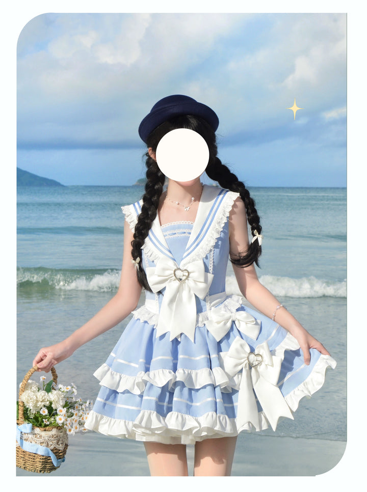 Platycodon House~Going to the Sea~Sailor Lolita OP Youth Lolita JSK Tiered Dress