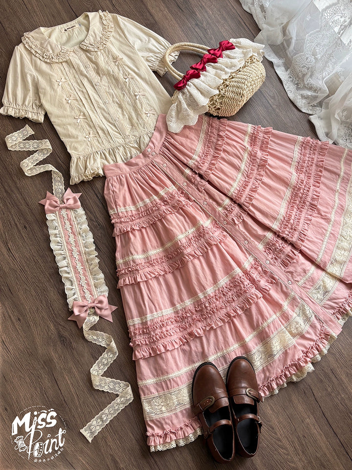 Miss Point~Cat Rose Tea~Elegant Lolita SK Pure Cotton Open-front Skirt (2XL L M S XL XS) 42142:728135