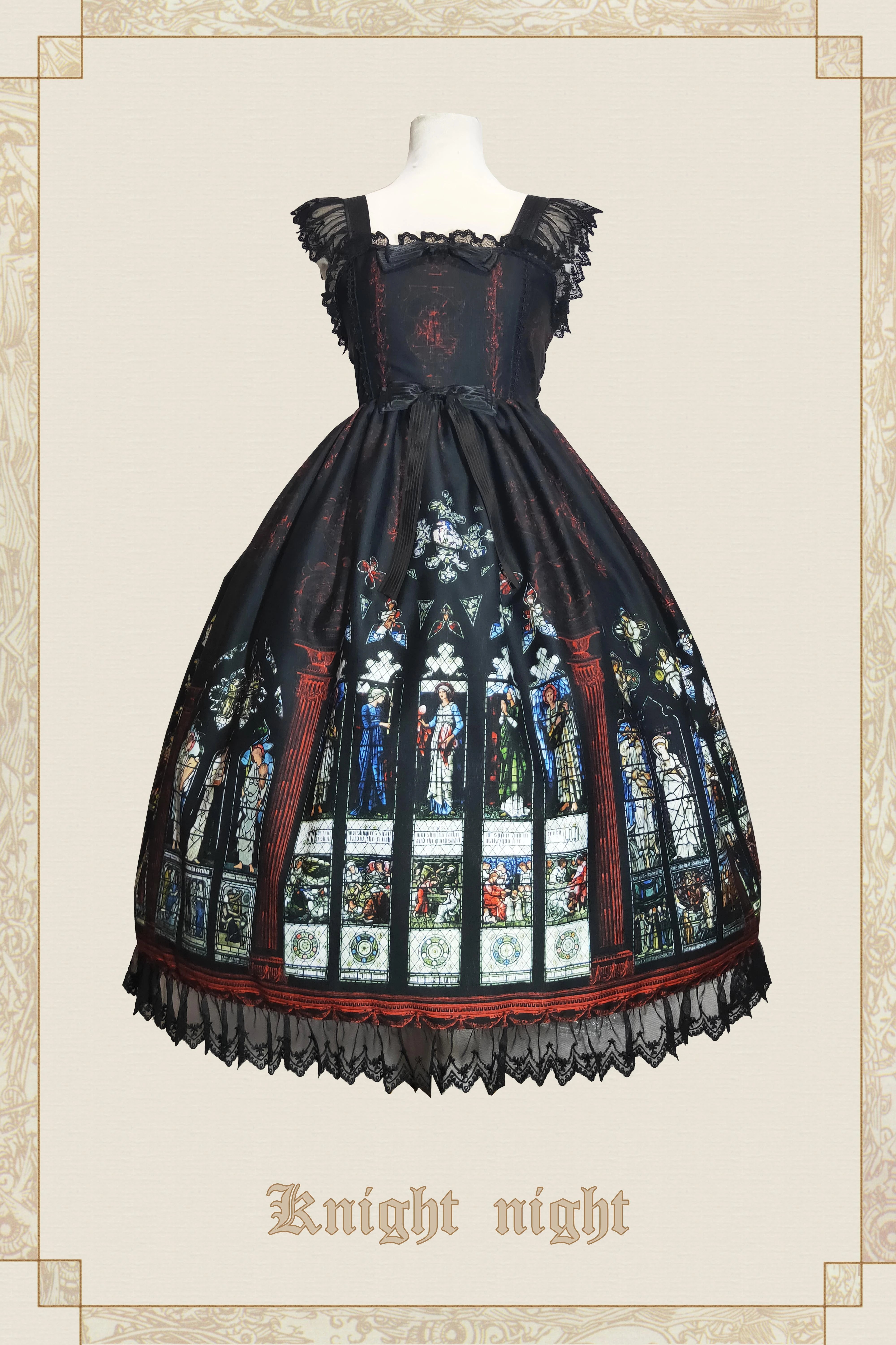 Knight night - The Saint Priest - Stained Glass·Sain Lolita Jumper Dress S Black X Red