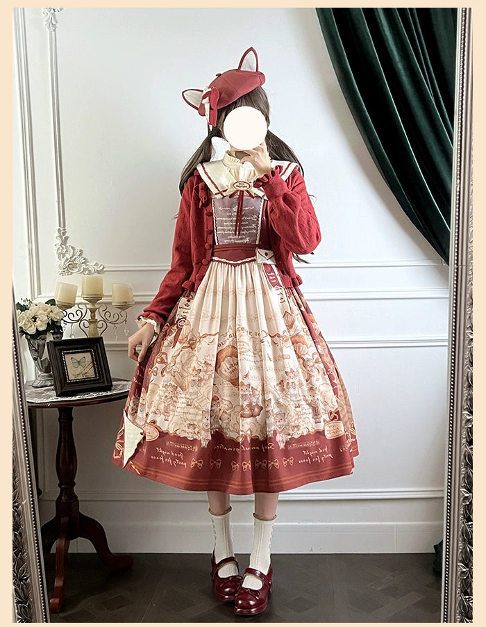 Alice Girl~Fox Band~Printed Sweet Lolita JSK Dress Square Neckline Daily Dress 41266:689492