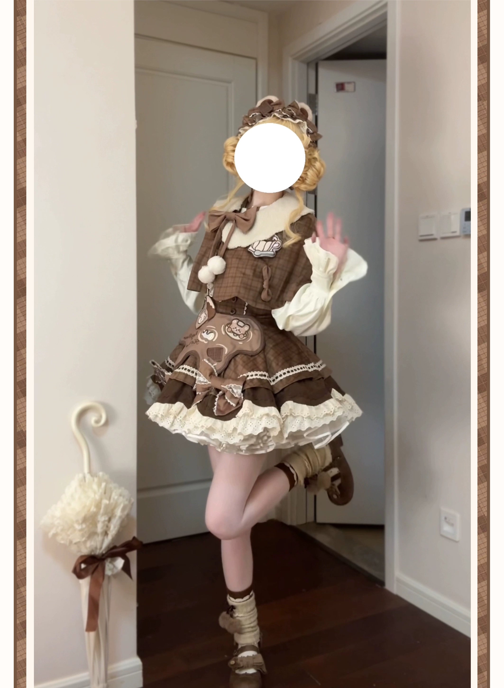 Seal Frosting House - Hot Cocoa Bear - Kawaii Lolita JSK Dress, Blouse & Cape 44181:797620