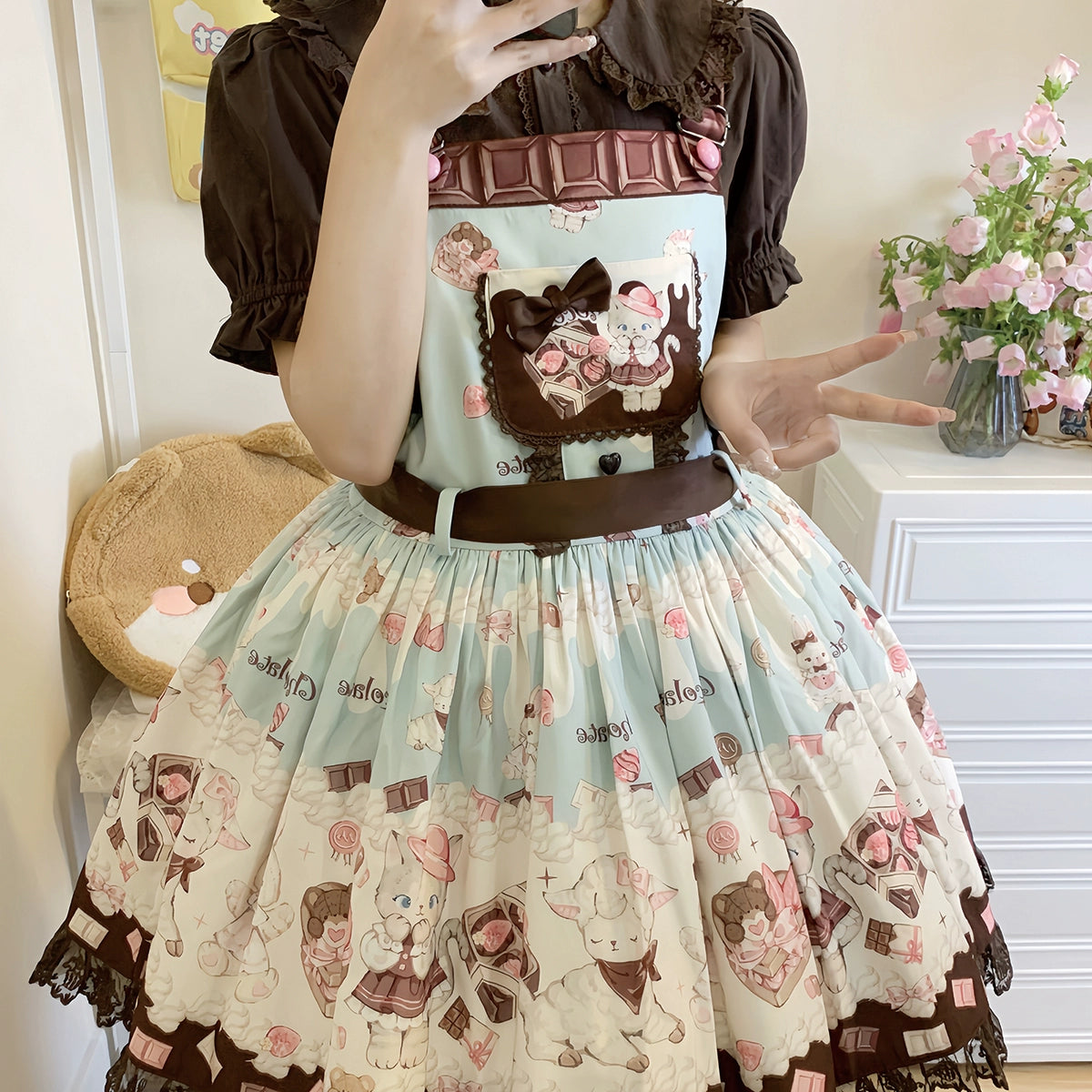 (BFM)TwilightCrush~Heartbeat Miao Qiao~Kawaii Lolita Salopette Summer Cat Print Dress S Mint JSK 