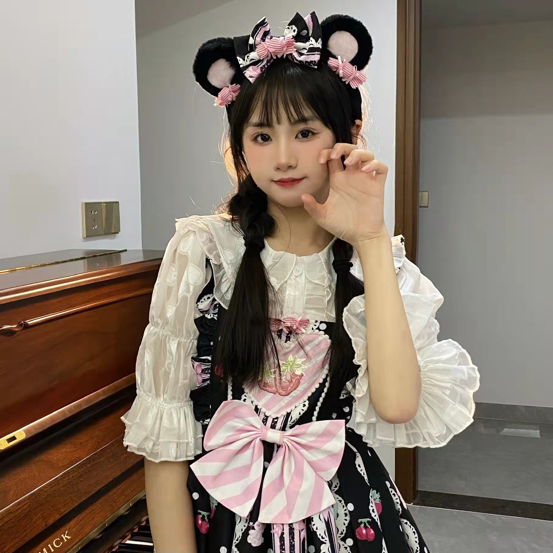 Suiyi - Sweetheart Knots - Sweet Lolita Dress Short Sleeve OP S Black KC