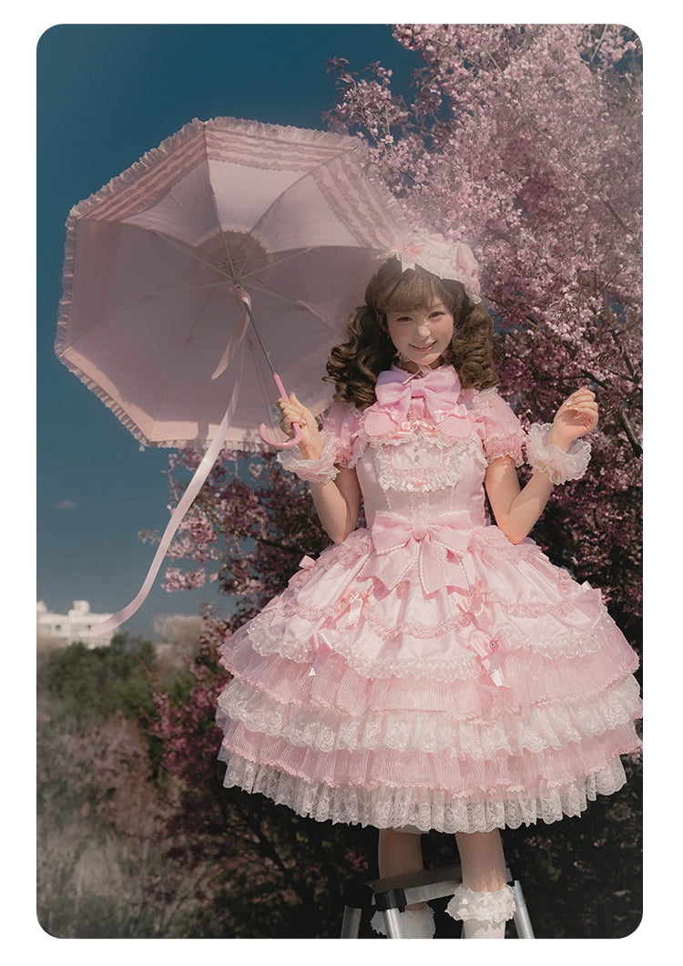 Summer Fairy~Strawberry Angel~Sweet Lolita JSK Suit Tiered Ruffle Dress Set