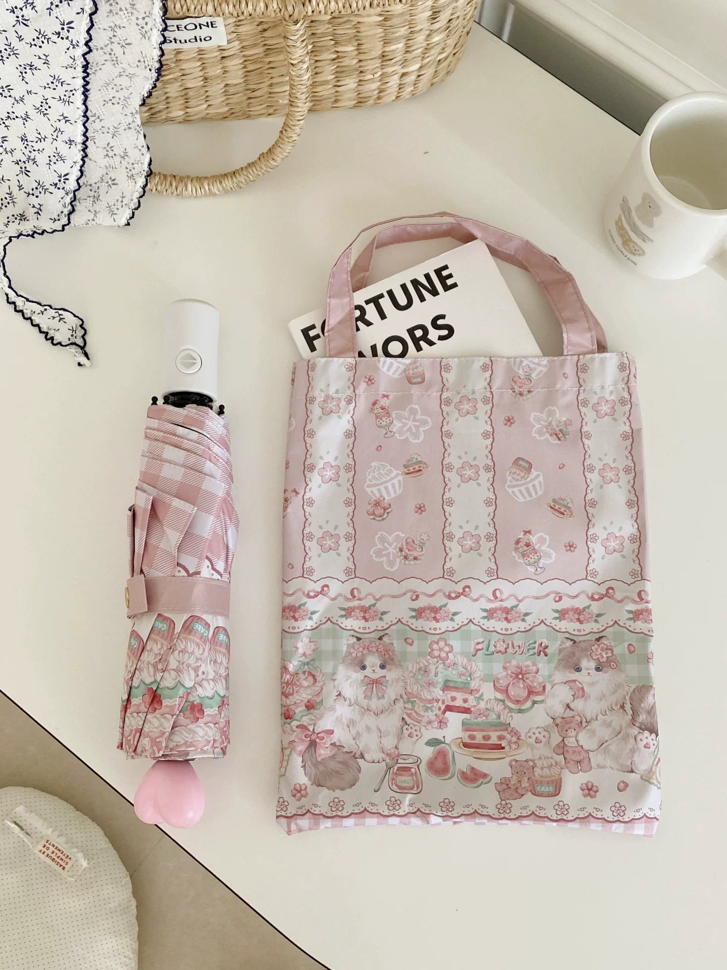 Foldable Printed UPF50+ Lolita Parasol with Black Coating 45587:853577