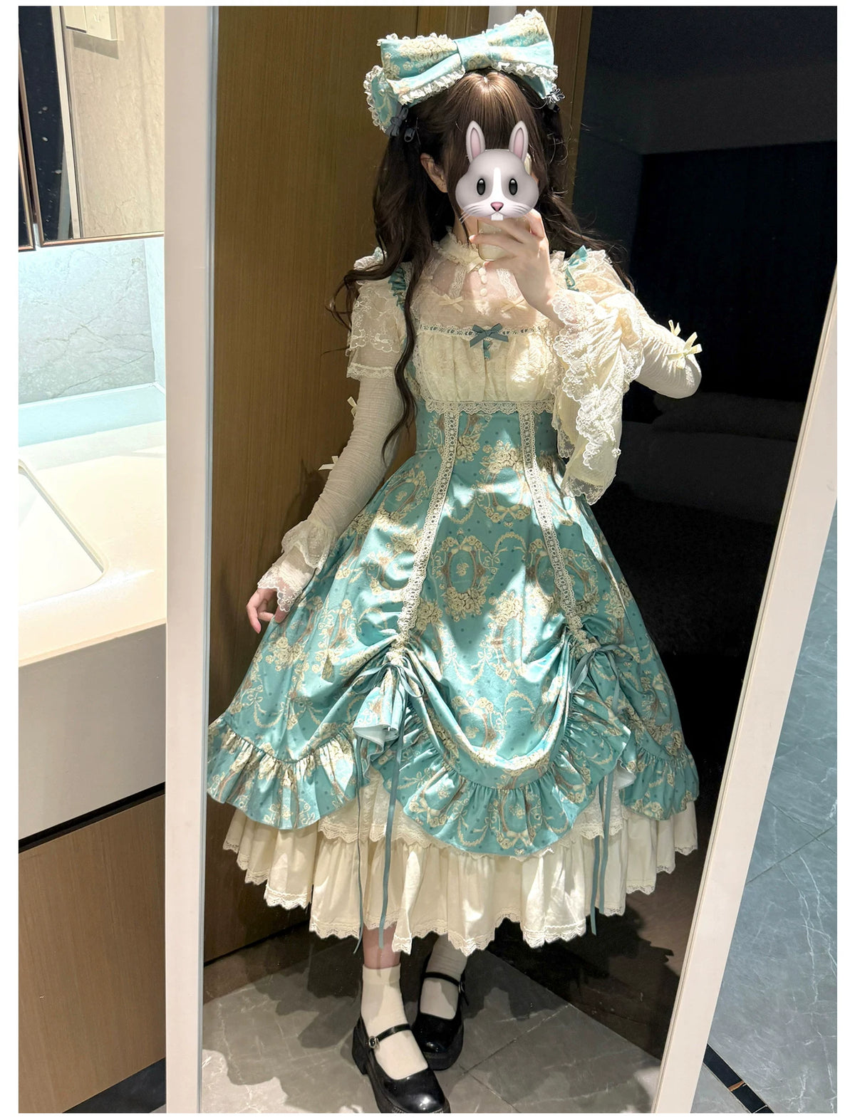 Old Courtyard Floral Letter - Classic Lolita Printed JSK Dress Set, Drawstring Lift-up Hem 46102:875308