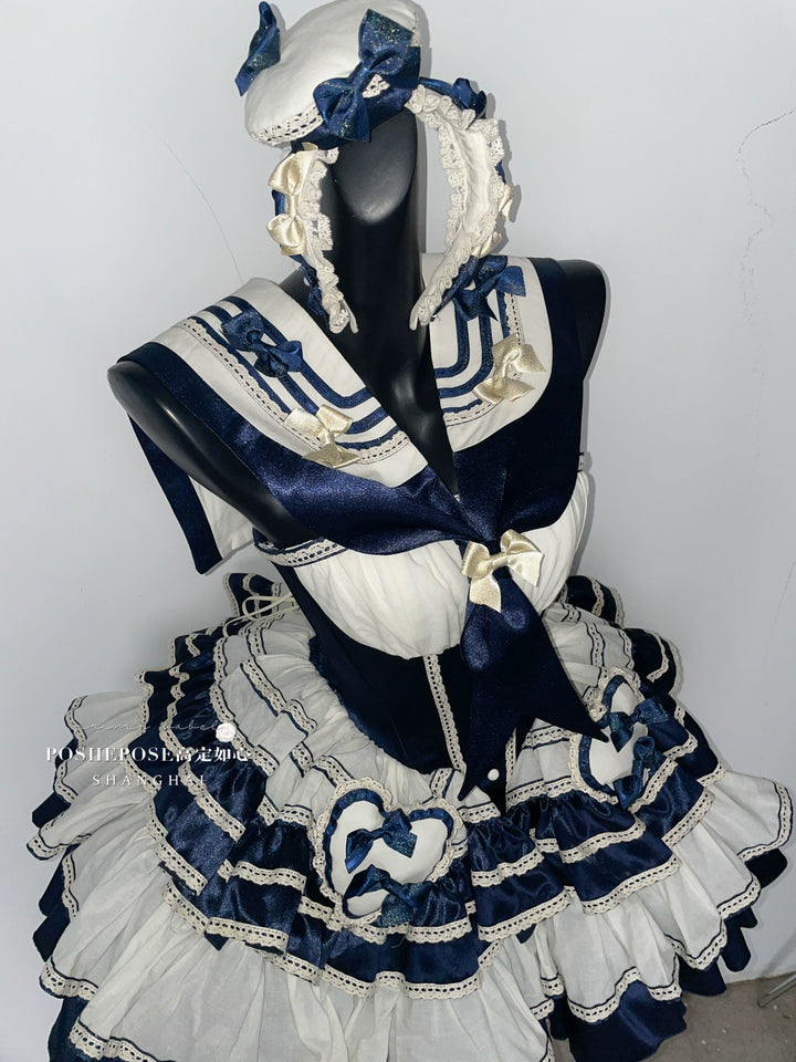 POSHEPOSE~Girl's Shore~High-End Sailor Lolita Dress Set   