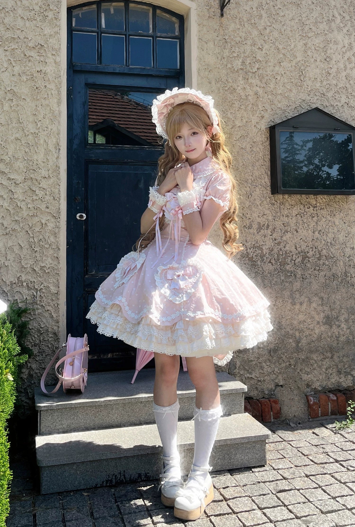 Maiden's Heart Knot - Cotton Old School Lolita Dress, Heart Polka Dot