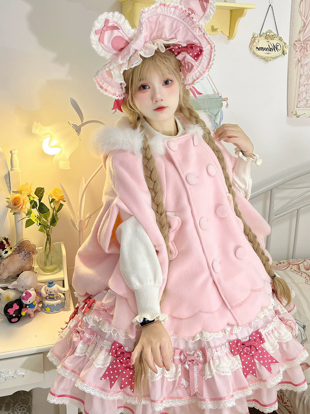 Yayizi~Sweet Lolita Cape Winter Plush Lolita Coat