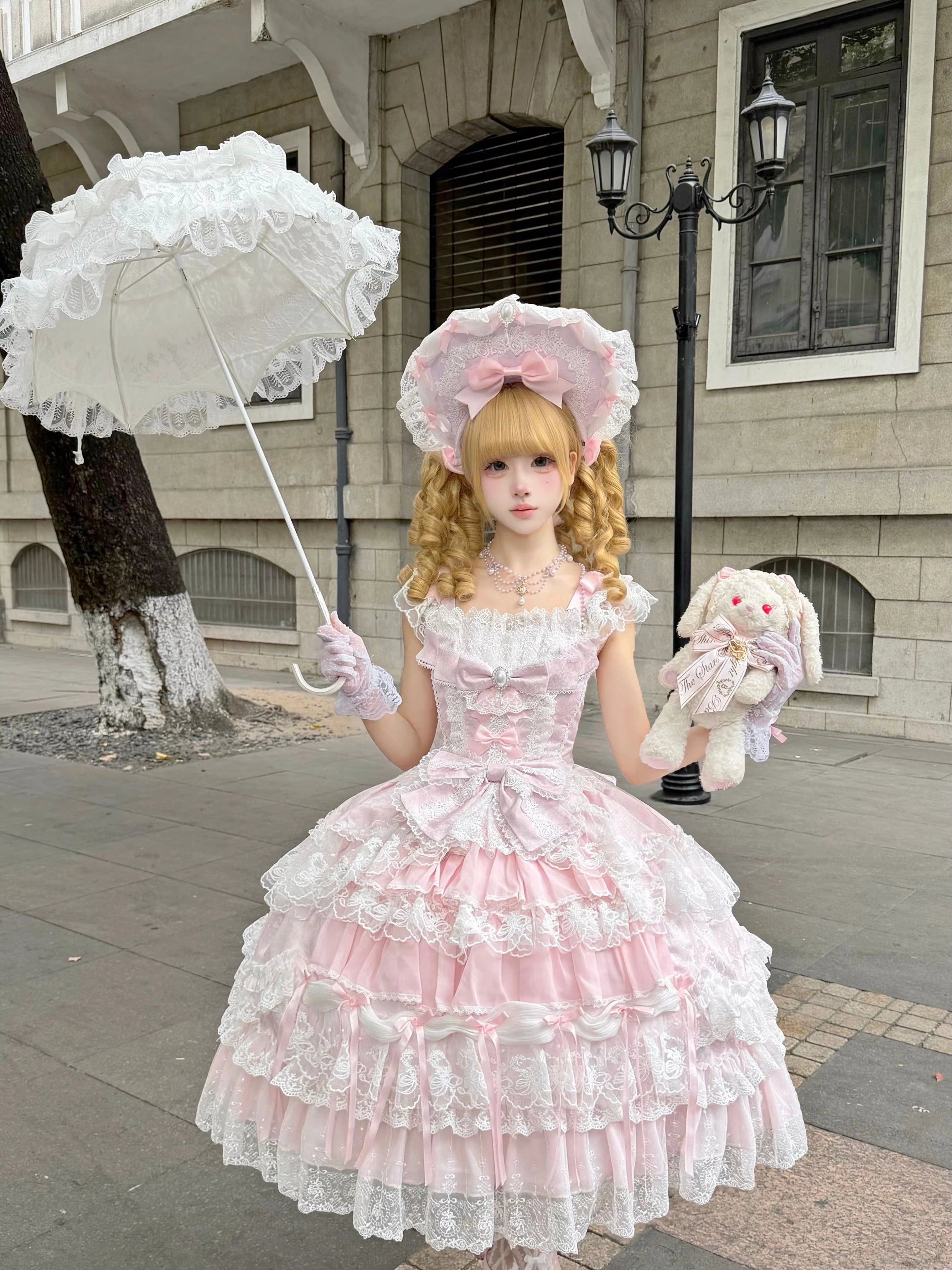 Eternal Floral Whisper - Sweet Lolita Tiered JSK Dress with Lace 45601:854622