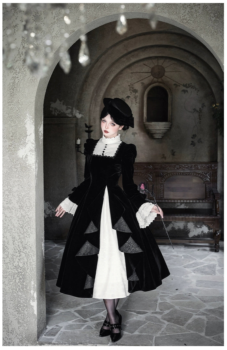 With PUJI - To the Dusk - Classic Lolita Tiered-Skirt OP, Long Irregular Hem 44319:804633