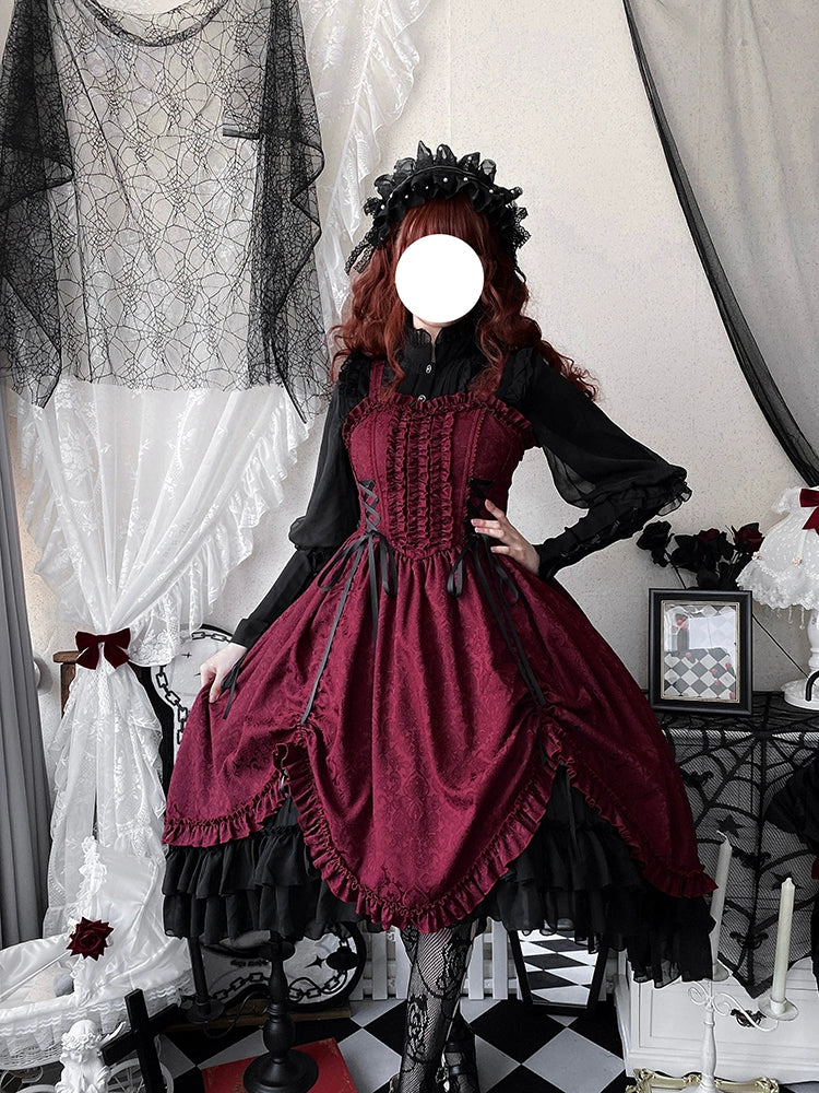 Moonlit Fragrance~Red Night Hunt~Classic Lolita Jumper Dress Wine Red JSK   