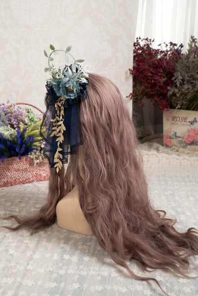 Neo Ludwig~Elegant Lolita Flower Headdress Multicolors free size navy blue 
