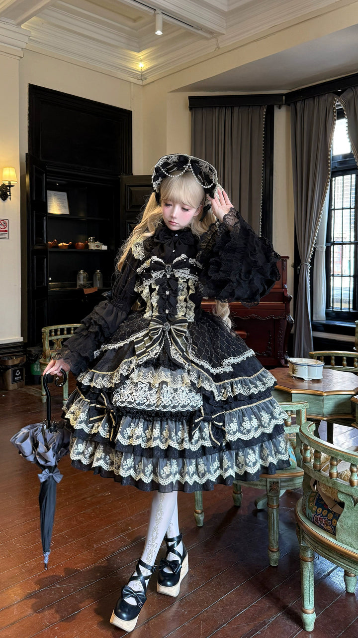 Hanguliang~Gem Crown~Sweet Lolita JSK Suit Tiered Ruffles Doll-Like Dress and BNT 42610:768041
