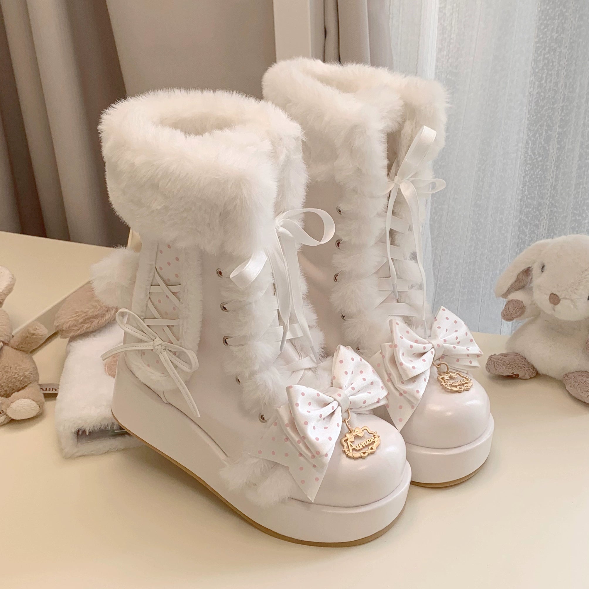 Aimee - Cherry Snow Bunny Ears - Winter Sweet Lolita Boots, Bunny Ears (34 35 36 37 38 39 40 41) 44050:793557