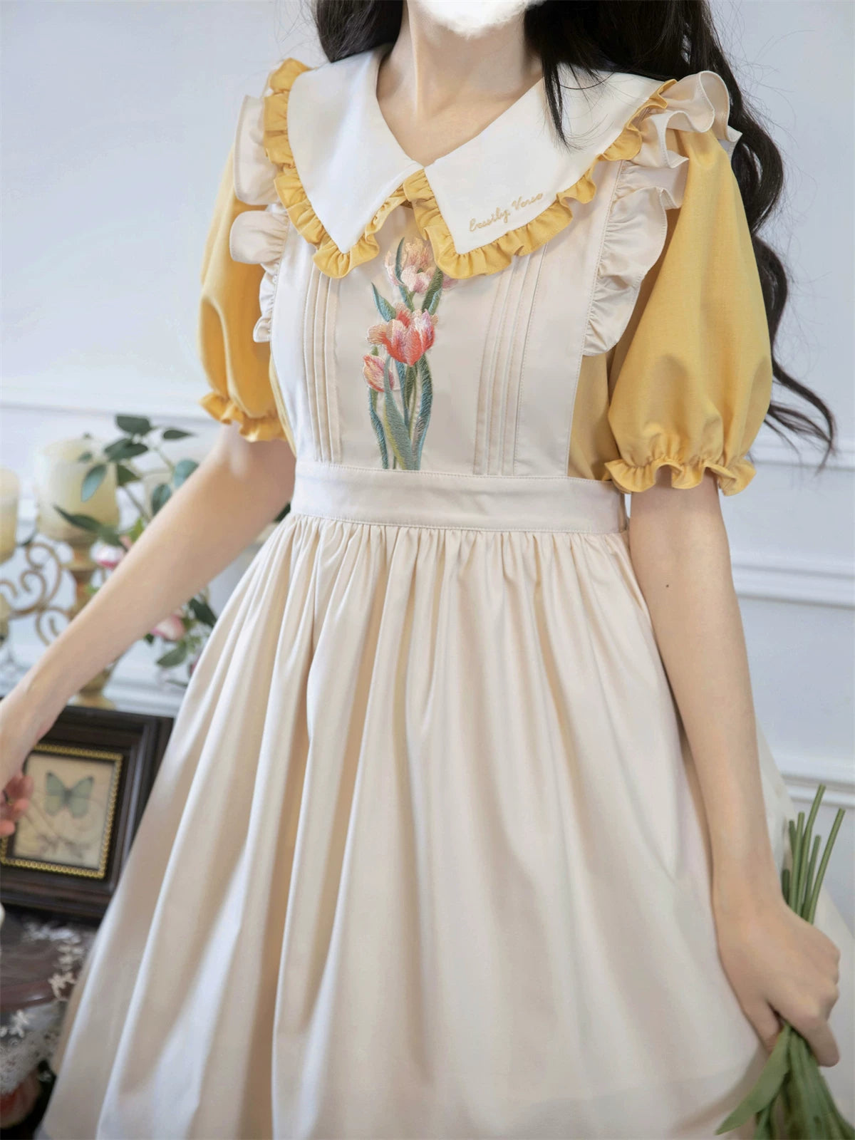 Little Florist - Classic Lolita Salopette Dress & Blouse Set, Tulip Embroidery 45833:864207