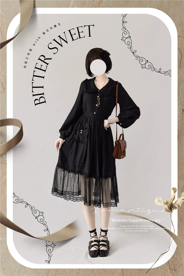 BitterSweet~Elegant Lolita Skirt Set V-neck Long Sleeve Shirt Black S shirt 
