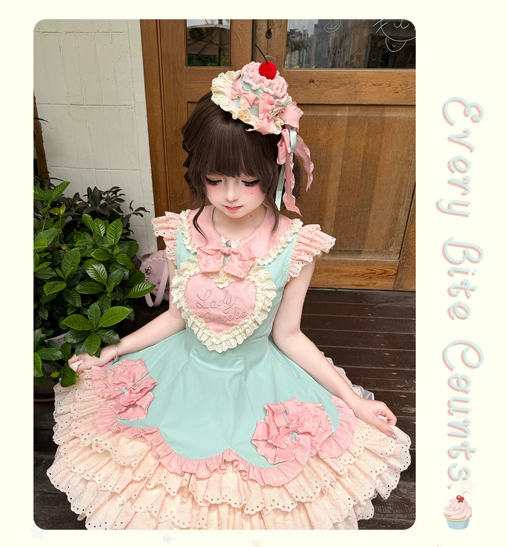 Bafei Honey Words - Sweet Lolita Embroidery JSK Dress, Tiered Hem