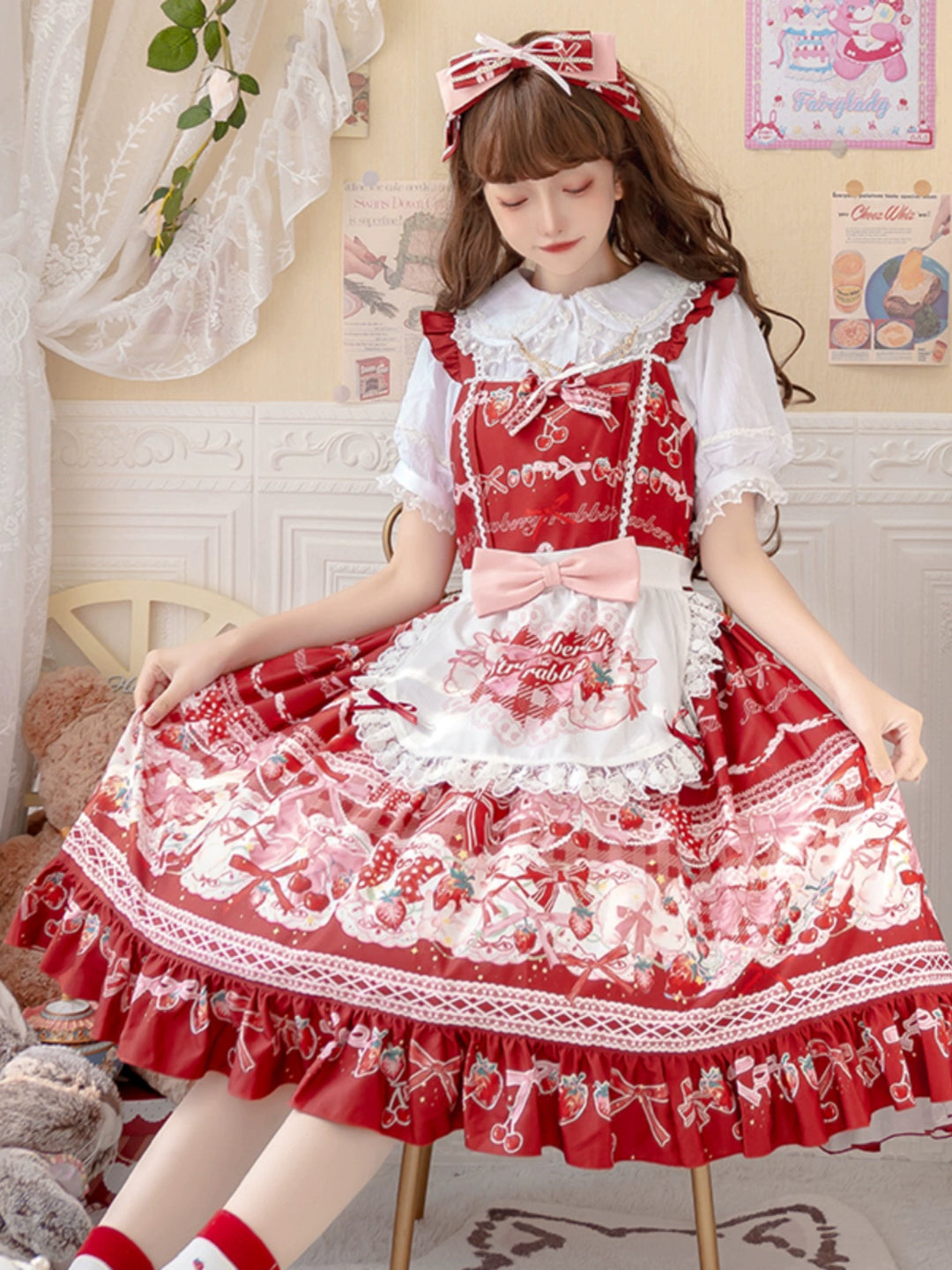 OCELOT~Sweet Lolita Lolita JSK and SK Rabbit Strawberry Dress 40646:670336