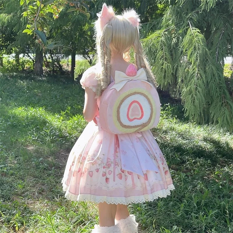 (BFM)GURURU~Strawberry Cake Roll~Sweet Cute Lolita Shoulder Bag Crossbody Bag Shoulder bag-large size  