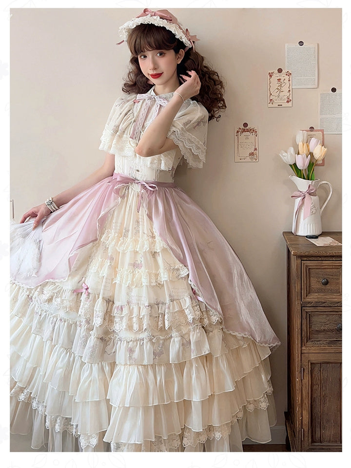 With PUJI~Nanke~Classic Lolita OP Dress Outfit with Edwardian Collar 41366:692990