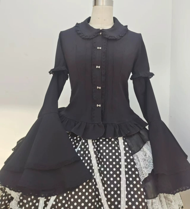 Sweet Angel - Daily Lolita White Short Sleeve Shirt S black shirt+detachable sleeves