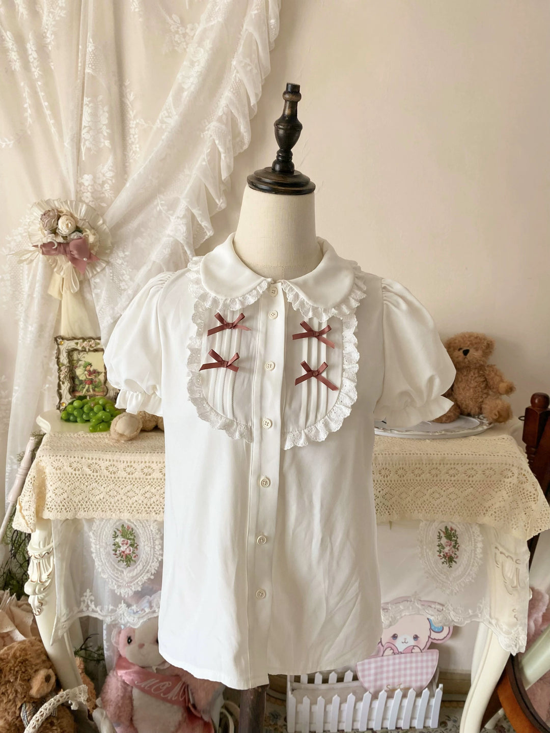 YingLuoFu~Sweet Pet Paradise~Kawaii Lolita Salopette Dress Pet Print Free Size Short-sleeved shirt