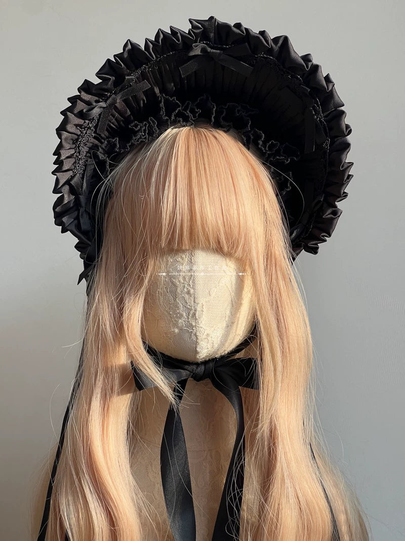 MAID~Elegent Lolita Bonnet Black Ribbon BNT   