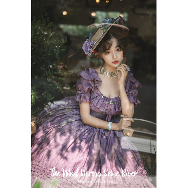 BitterSweet~Elegant Lolita Flounce Hemline OP Dress Multicolors S purple 