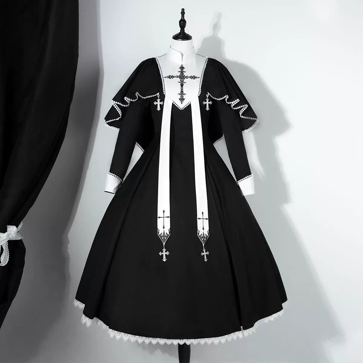 Halloween Gothic Lolita OP Dress & Cape, Cross Embroidery 45848:864798