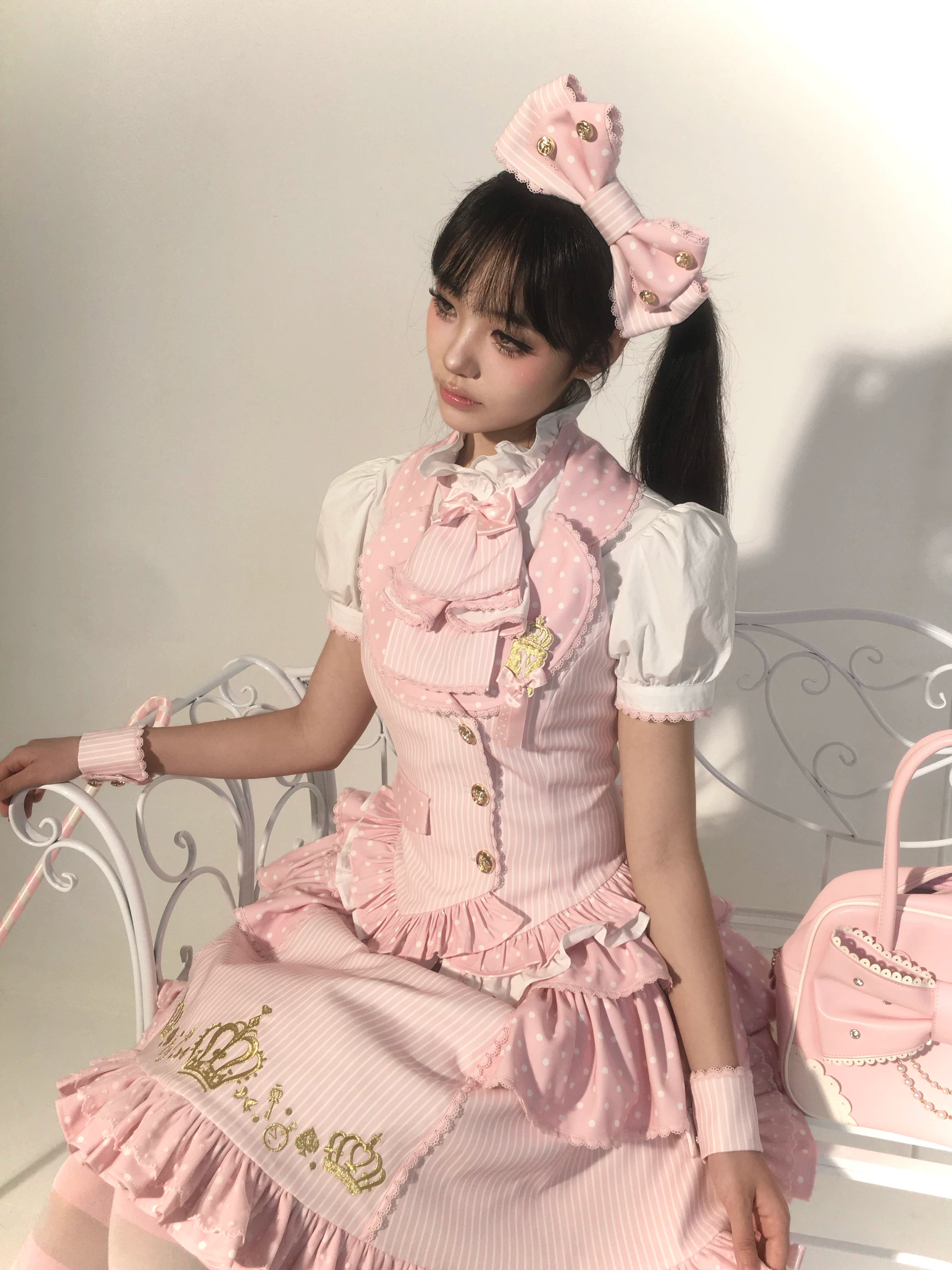 New Century Princess - Pink and Gold Old School Lolita Skirt & Vest Set 45861:866062