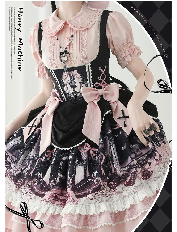 Honey Machine~Castle Bunny~Sweet Lolita Bust-Supporting JSK Doll Dress with Headband