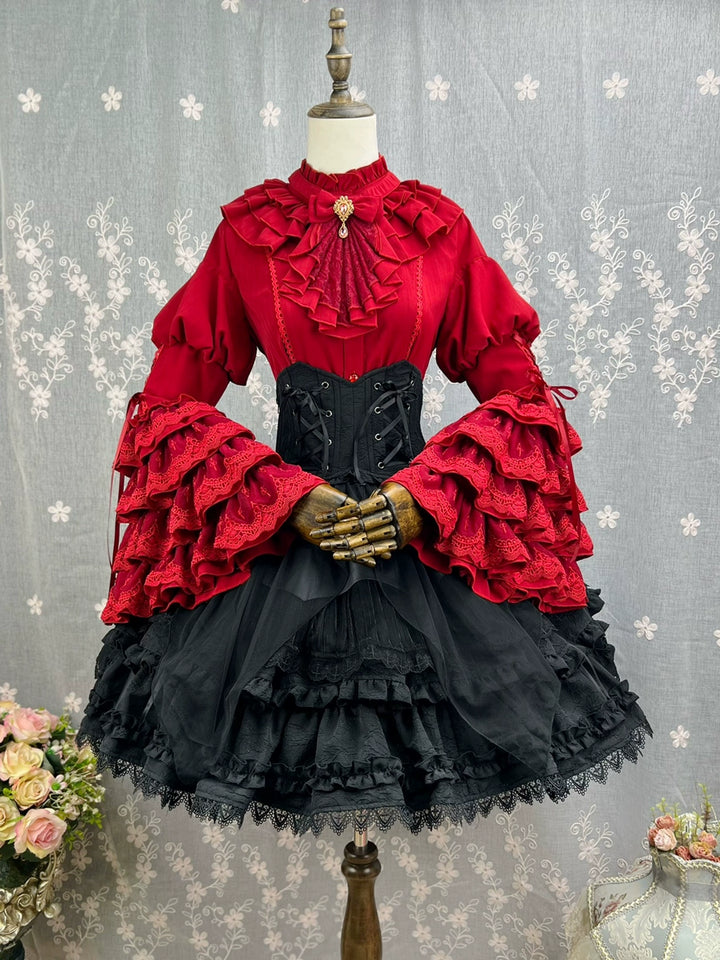 DMFS Lolita~Good and Evil Angel~Gothic Lolita SK Set Retro Princess Sleeve Blouse