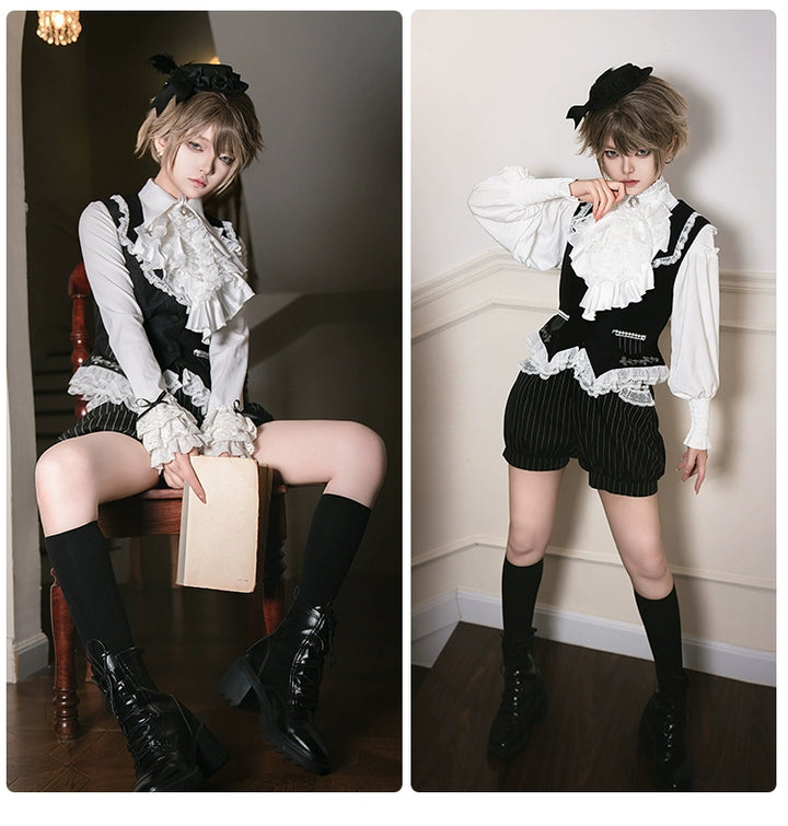 With PUJI~Night Banquet~Ouji Lolita Outfit/Maid Lolita OP Twin Lolita Suit   