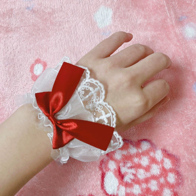 (BFM)BeiBei Handmade~Kawaii Lolita Cuffs Hand Sleeves Lace Bracelet Burgundy cuffs  