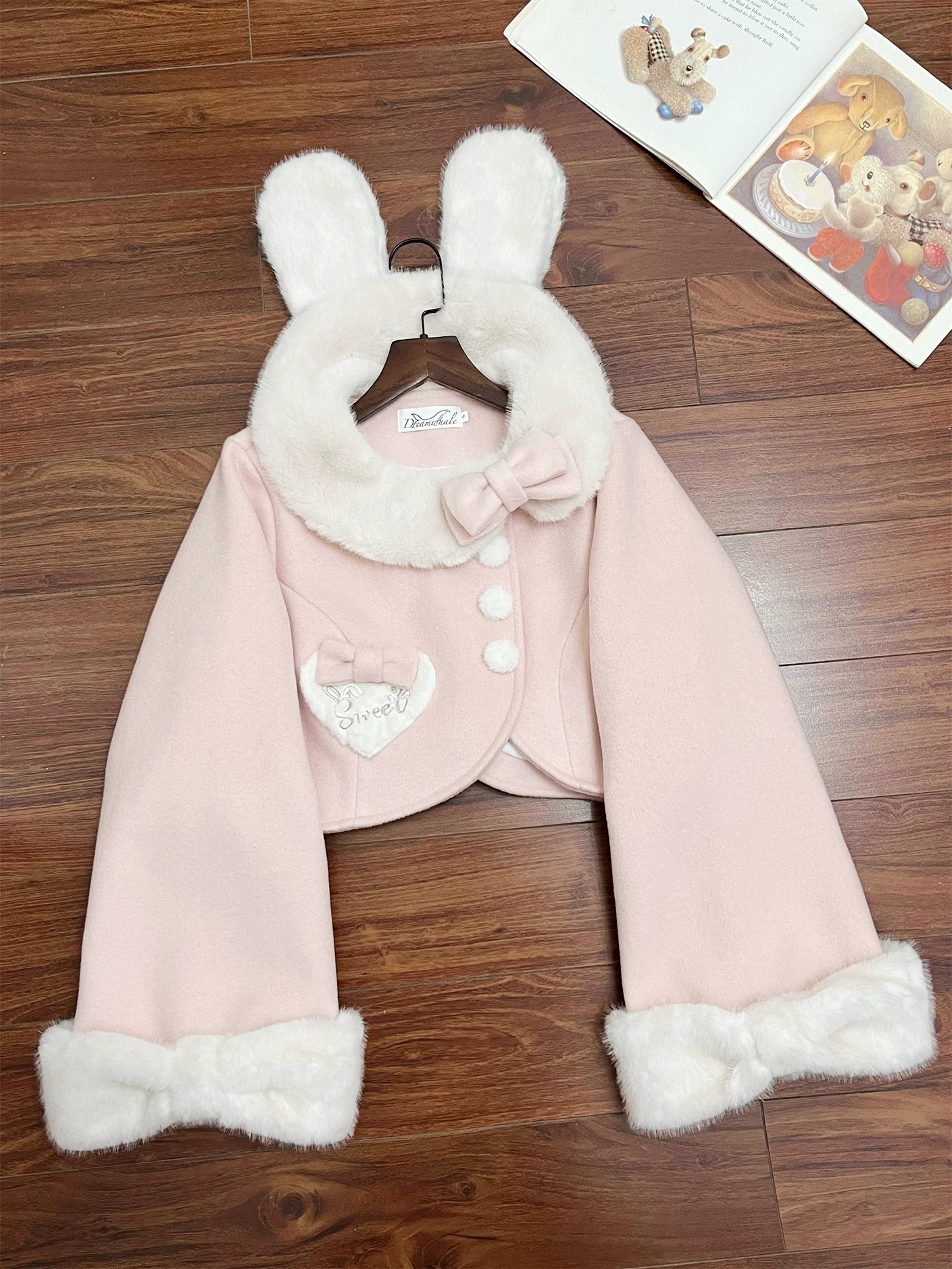 Rabbit Heart Knot - Sweet Lolita Winter Short Coat, Detachable Bunny-Ear Collar 45891:866865