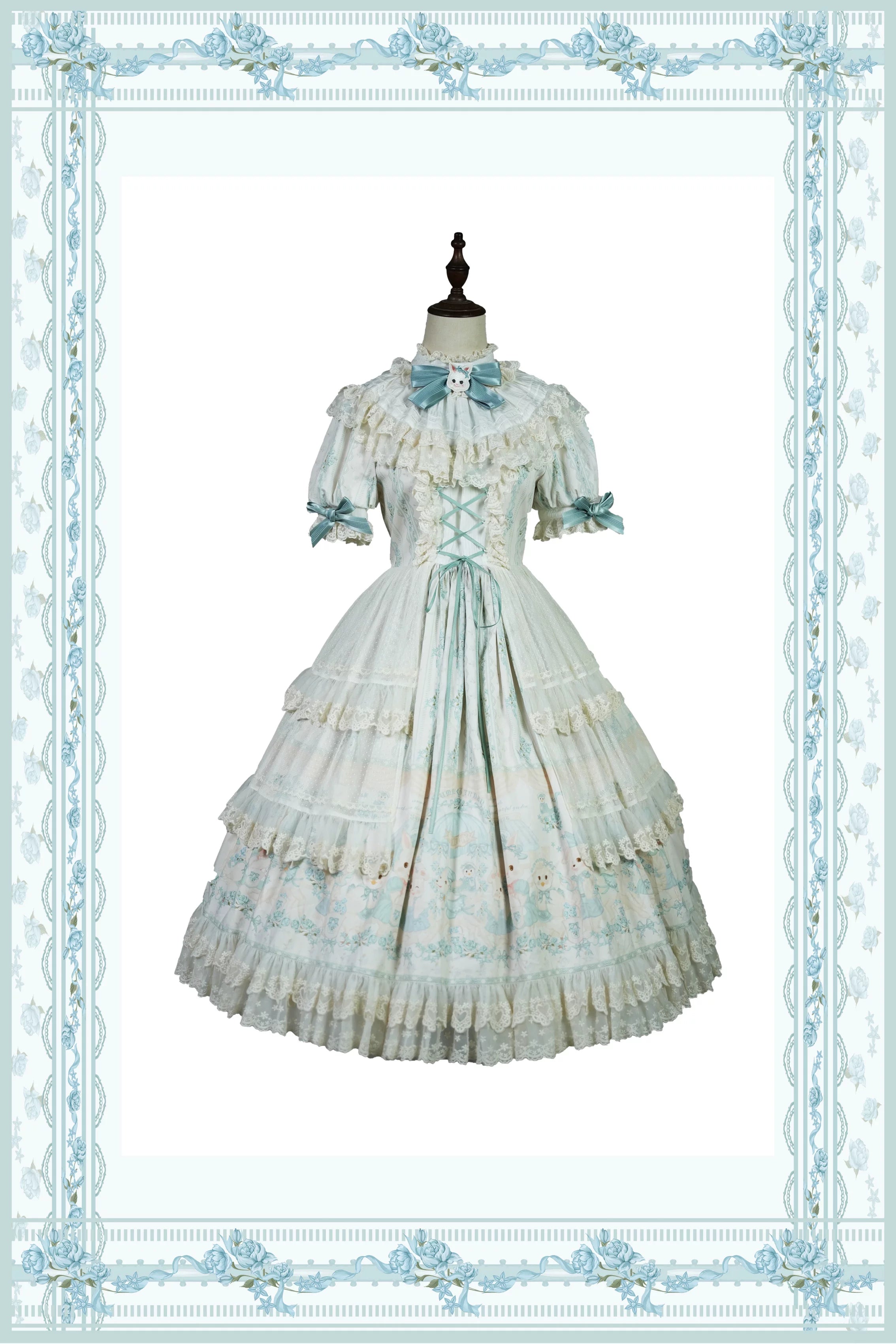 Showa Doll Garden - Elegant Plus size Lolita Dress, Bunny & Lamb Print 44534:812065