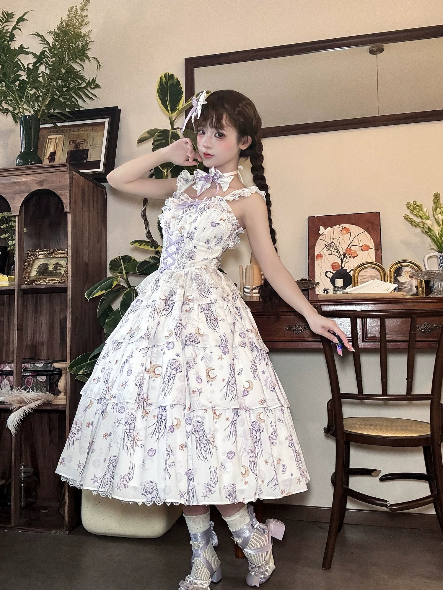 Starry Jellyfish - Printed Classic Lolita JSK Dress, Short Sleeve OP