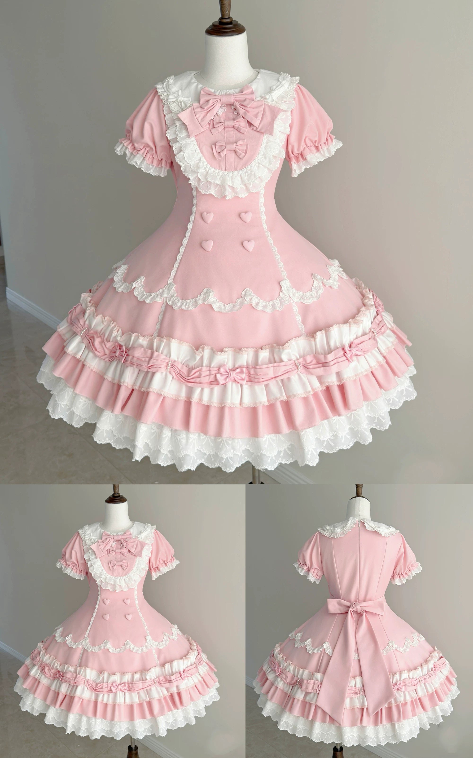 Cream Fondant - Old School Lolita JSK & OP Dress, Pearl Accent White-pink OP Only S