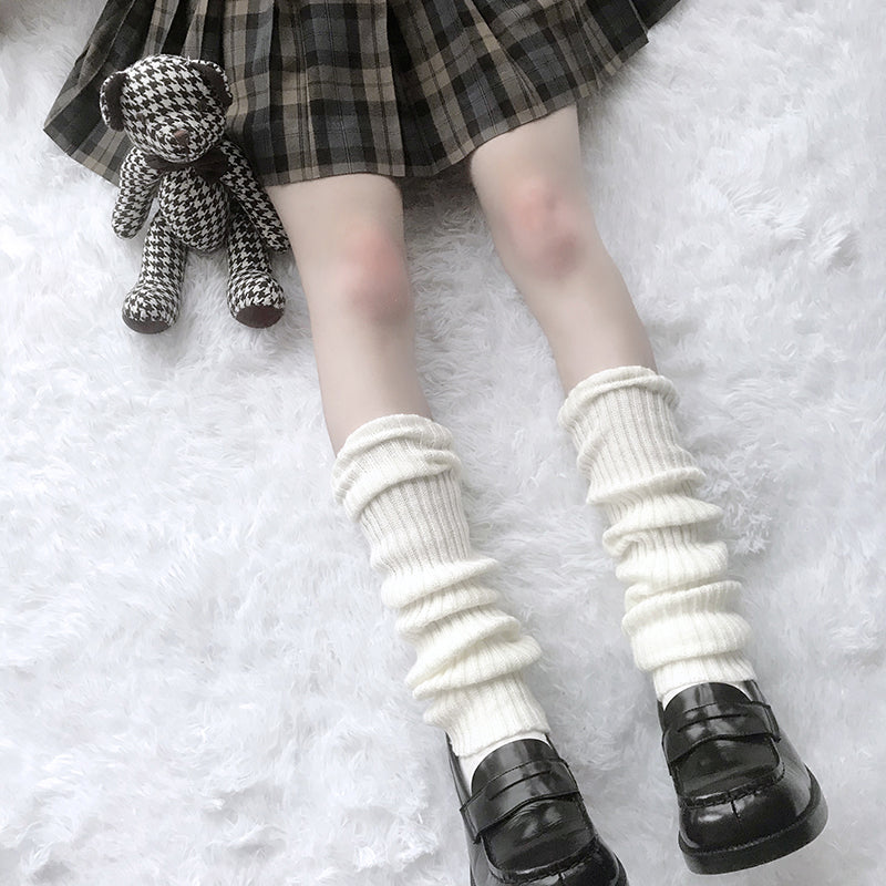 Hua Nai Cat - Winter Lolita Long Socks Knit Thigh-High Foot Covers One Size Milk white - 50cm